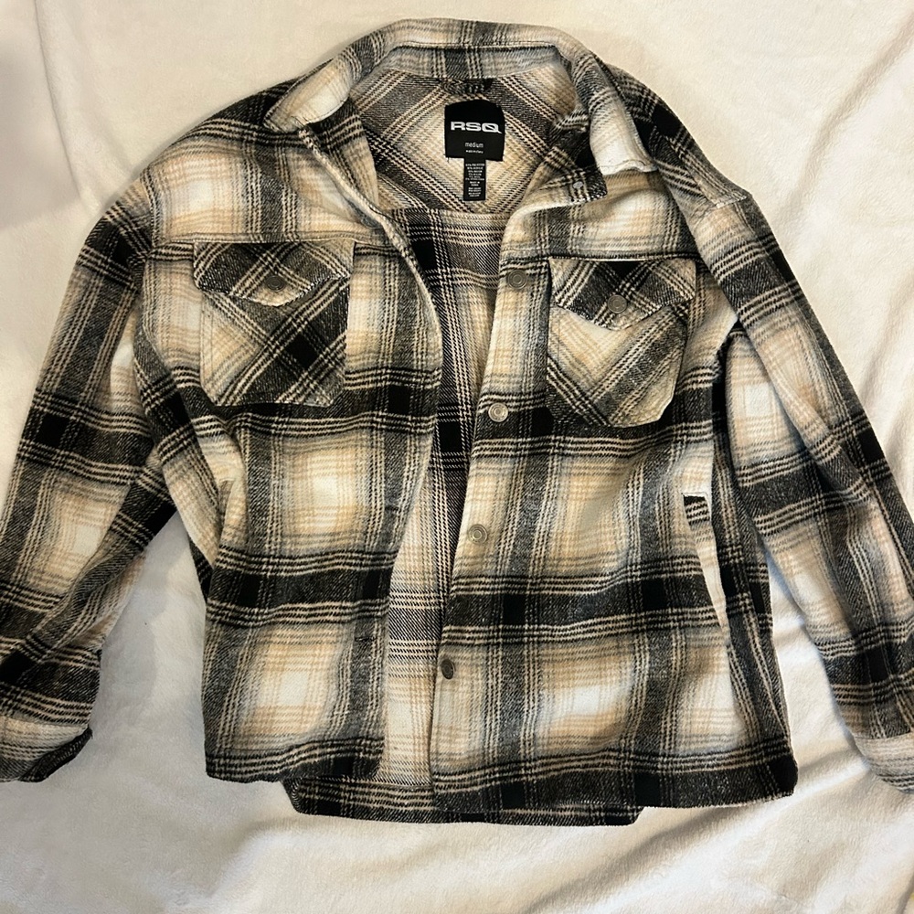 RSQ Black and Cream Plaid Shirt